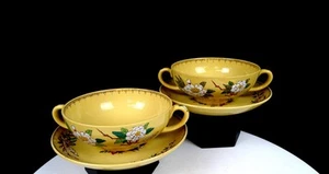 Wedgwood Porcelain AK7282 Cuckoo Yellow Rare 4PC Cream Soup & Saucer Sets 1898 - Picture 1 of 13