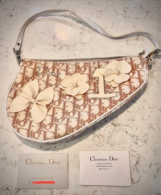 Christian Dior Y2K Pink GIRLY Trotter Saddle Bag Floral Rhinestone-RARE Vintage - Image 1 of 4