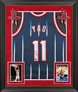 Rockets Yao Ming Signed Blue M&N 2002-03 HWC Swingman Framed Jersey BAS Witness - Picture 1 of 2