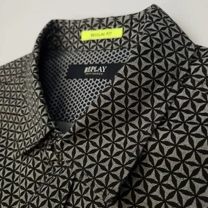Camisa Replay MEDIANA (Muy Cómoda) Ajuste Regular Gris Estampado Geométrico PVP £90 - Imagen 1 de 12