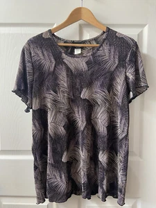 Brittany Black Top Womens Plus 2x Purple Short Sleeved Round Neck Career Office - Picture 1 of 9
