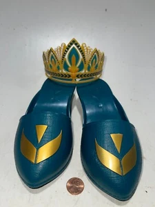 Disney Princess Anna Frozen Shoes Teal + Gold W/ Tiara Crown - Picture 1 of 2