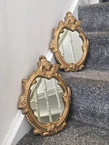 1 VINTAGE FRENCH 60'S GOLD PLASTER CHERUB ANGEL NEOCLASSICAL MIRROR BAROQUE 50'S - Picture 1 of 13
