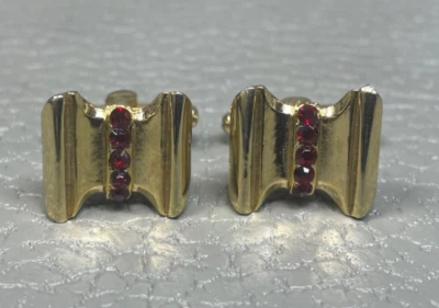Gemelos vintage chapados en oro amarillo piedra roja Foto 1 de 2