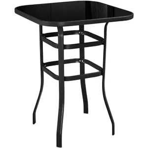 Black Metal Patio Bar Table, High Top Outdoor Table, Iron Frame Square Table - Picture 1 of 12