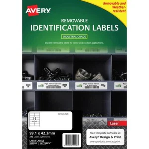 NEW Avery 959208 Removable Heavy-Duty Labels 99.1x42.3mm 12/Sheet White Pack 20 - Picture 1 of 1