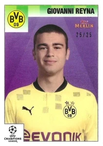 2020-21 Topps Merlin Heritage 95 UCL #21 Giovanni Reyna /25/99 viola bianco e nero USMNT - Foto 1 di 8