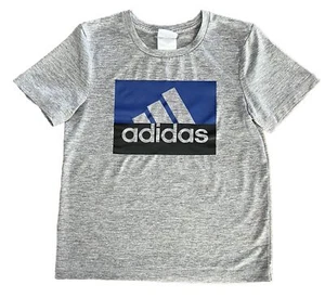 Adidas Athletic Short Sleeve Graphic T Shirt Gray Blue Black Logo Boys Size 6 - Picture 1 of 3