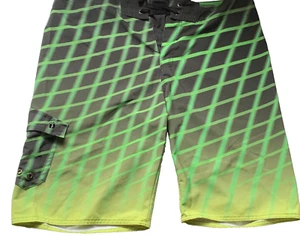 HANG TEN Swim Trunks Men's 34 Yellow Green Black Gray Board Shorts Draw String - Picture 1 of 18
