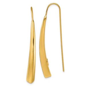 14K Solid Yellow Gold Knife Edge Graduated Threader Dangle Earrings - Picture 1 of 4