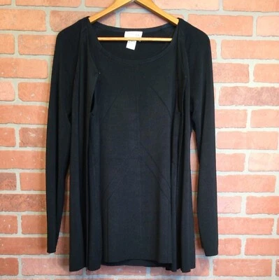 Oscar De La Renta Cárdigan Negro Manga Larga y Conjunto Sin Mangas Talla M Foto 1 de 4