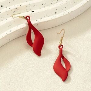 Red Acrylic Flower Drop Womens Earrings Pretty Flame Unusual Design Art Fashion