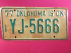 License Plate Car Tag 1977 Oklahoma Yj 5666 Unissued Oklahoma County N21