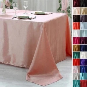 90x156-Inch RECTANGULAR SATIN TABLECLOTH Dinner Wedding Party Linens Decorations - Picture 1 of 159