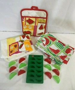 Wassermelone Handtuch/Topfhalter/8 Servietten, 12 Eiskeile & Bacardi 12 Keil Eisschale - Bild 1 von 12