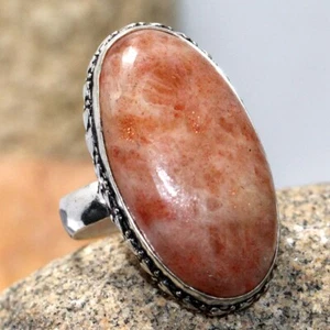Sunstone 925 Silver Plated Gemstone Ring US 9 Promise Gift for women JW - Picture 1 of 3