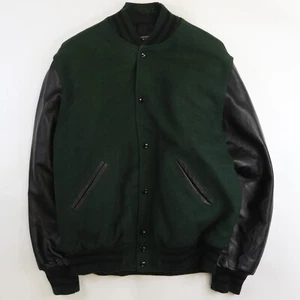Holloway Leather Wool Varsity Jacket Size Large Green - Picture 1 of 6