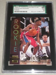 1996-97 Topps Stadium Club R16 Allen iverson - 76ers HOF Rookie Card SGC 10 - Picture 1 of 2