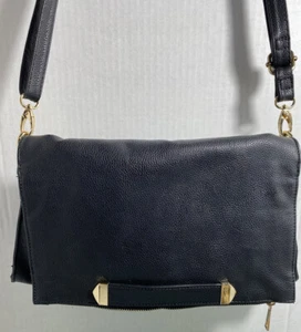 Vintage Forever 21 Folded Leather Clutch/Xbody/ Shoulder Deep Purse Black Zipper - Picture 1 of 11