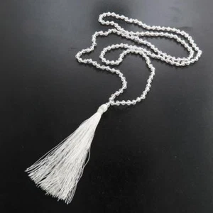 Cuentas largas blancas y transparentes con collar colgante de borlas, 32 " - Imagen 1 de 3