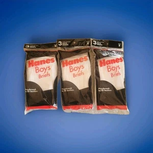 3 Vtg Hanes 1990 3 Pk Boys Sz 8 USA Made 100% Cotton White Briefs Underwear NOS - Picture 1 of 17