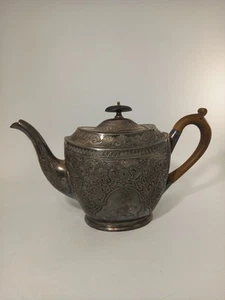 Etched Floral Silver Plated EPNS Decorative Vintage Teapot with Wooden Handle - Picture 1 of 11