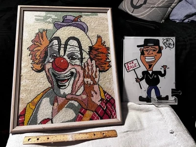 Arte a punta de aguja hecho a mano hobo payaso enmarcado era de los años 60,70 cosas divertidas venta de bienes🤡 Foto 1 de 3