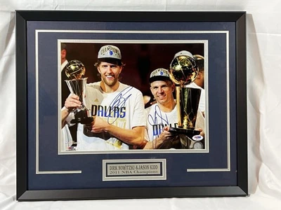 Dirk Nowitzki & Jason Kidd dual signed 11x14 autographed photo framed PSA - Image 1 of 3