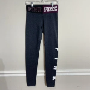 Victoria’s Secret PINK Yoga Pants Gray Spell Out Logo Waist & Leg - Picture 1 of 9