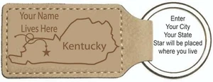 Personalisierter Schlüsselanhänger Gravur I Live Here Kentucky Kunstleder Keychain - Bild 1 von 2