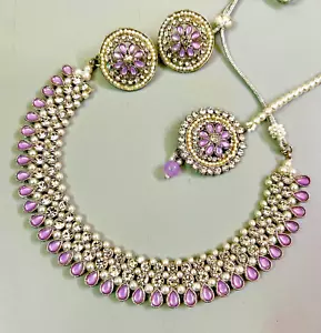 Indian Bollywood Gold Plated Kundan Choker Bridal Necklace Earrings Jewelry Set - Picture 1 of 3