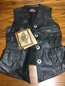 Neu mit Etikett Harley-Davidson Damen schwarz Leder Vintage Electra Weste S 98115-95VM USA - Bild 1 von 12
