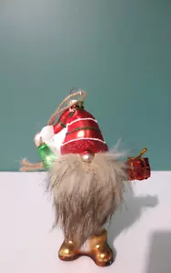 POTTERY BARN - New Mercury Glass GNOME Ornament with Faux Fur Beard - 5" Tall - Picture 1 of 4