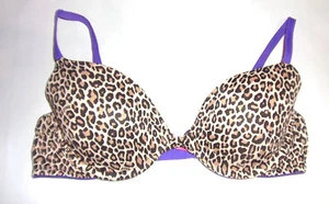 Victorias Secret PINK Sz 34B Demi Bra Padded Underwire Blk Brn Blu Animal Print! - Picture 1 of 2