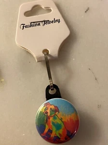BRAND NEW 1 INCH ROUND BUTTON STYLE ZIPPER PULL LANYARD CLIP #8 DOG IN FIELD - Picture 1 of 2