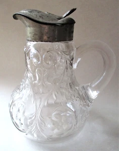 1800s Antique Early Clear Glass SYRUP PITCHER Blown Pontil Tin Lid - Picture 1 of 5