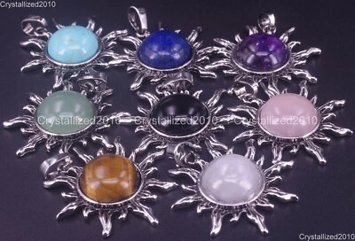 Natural Gemstones Sun Apollo Chakra Healing Pendant Charm Beads Tibetan Silver - Image 1 of 4