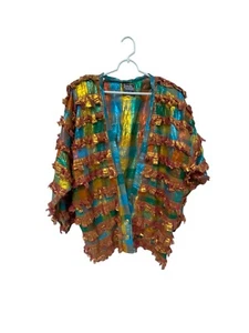 Paula süße Musselin Nerz Jacke mehrfarbig kariert Damen Größe L Rüschen Art To Wear - Bild 1 von 6