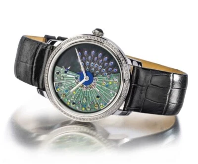 Reloj suizo de diamantes BERNHARD H.MAYER correa de cuero pavo real Foto 1 de 4