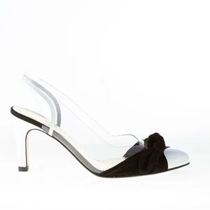 AZUREE CANNES women shoes LIGUE slingback white patent leather black suede bow - Bild 1 von 7