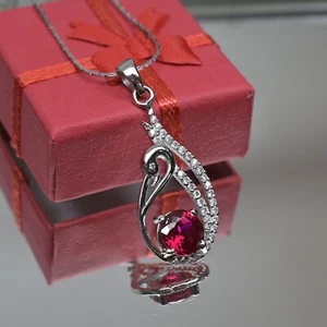 Ciondolo in argento 925 Streeling 3 ct certificato rubino e diamante pavone pendente - Foto 1 di 7