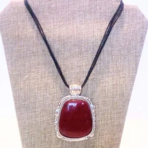 Silver Tone Southwestern Inspired Large Faux Jasper Cabochon Pendant Necklace - Picture 1 of 4