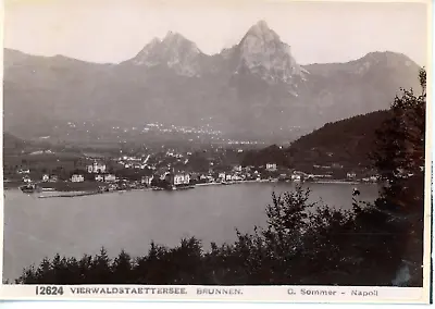 G.Sommer, Suisse, Vierwaldstättersee, Brunnen Vintage Albumen Print, Tirage Al • 69€