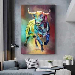 Art Graffiti Bull Canvas Painting Posters Prints Wall Art Picture - Picture 1 of 10