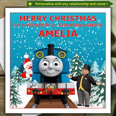 PEACHY IMPRESSIONS THOMAS THE TANK ENGINE CHRISTMAS CARD personalised RELATIONSHIP NAME
