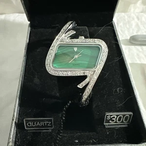 Woman’s Croton Quartz Watch Rhodium Plating malachite dial adorned w/crystals  - Picture 1 of 8