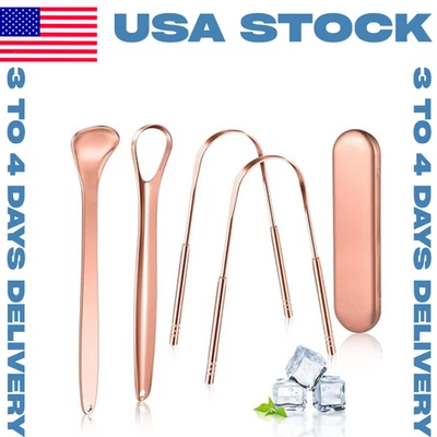 Raspador de lengua de cobre 4 piezas con estuche lengua de grado médico Foto 1 de 4
