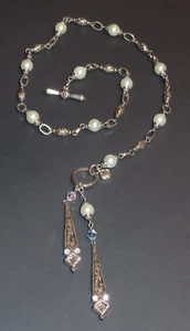 Brighton Lariat Necklace with Crystal & Faux Pearls 18" - Picture 1 of 7