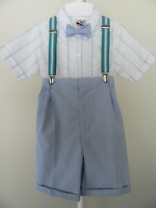 NWOT Boys 6yrs Jumpsuit-Shirt-Tie-Suspenders NOS Church Easter Romper Outfit Set