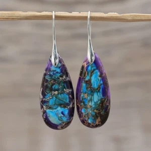Teardrop Dangle Earrings Natural Sea Sediment Jasper stone Gemstone Drop Earring - Picture 1 of 2